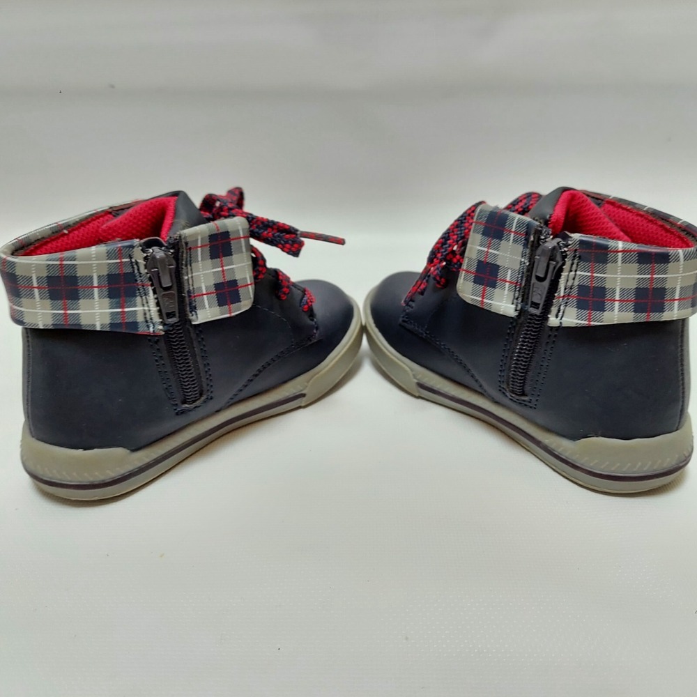 Disney Boys Mickey Mouse Boots Size 9 Navy Blue Preppy Plaid Trim Side Zip - Picture 6 of 11